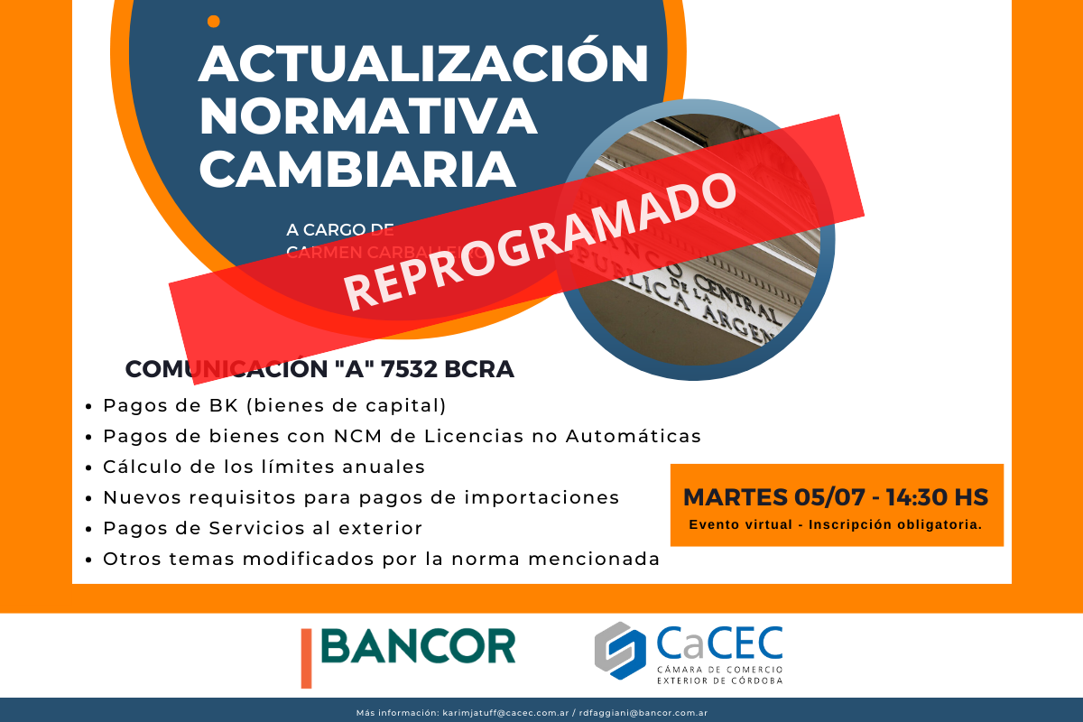 [Seminario] Actualización Normativa Cambiaria Com. A 7532 BCRA